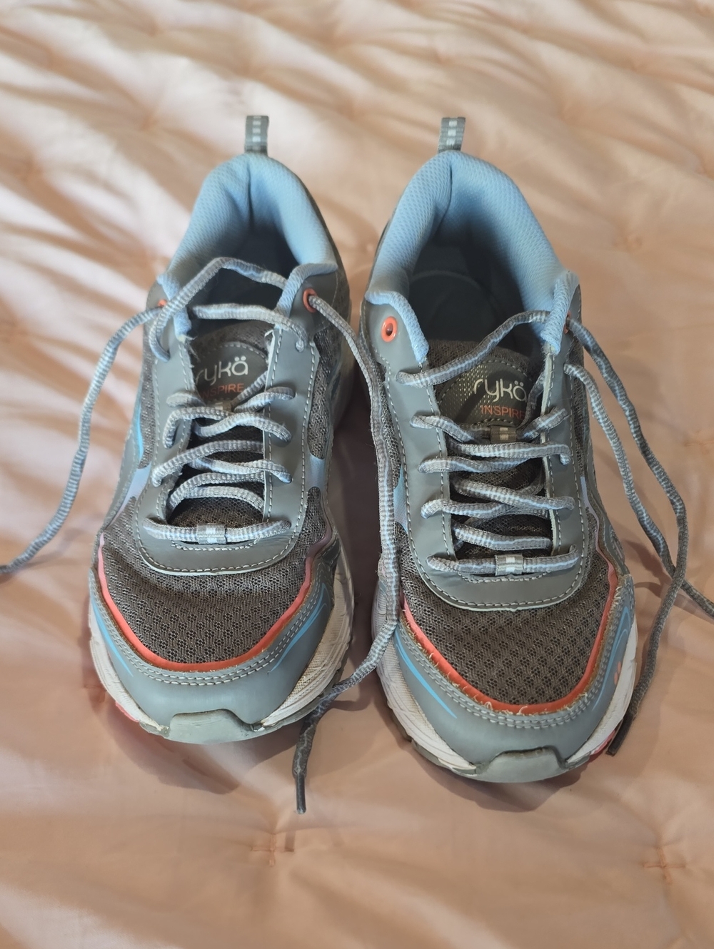 Ryka Women's Light Blue, Gray & Coral Athletic Sneakers